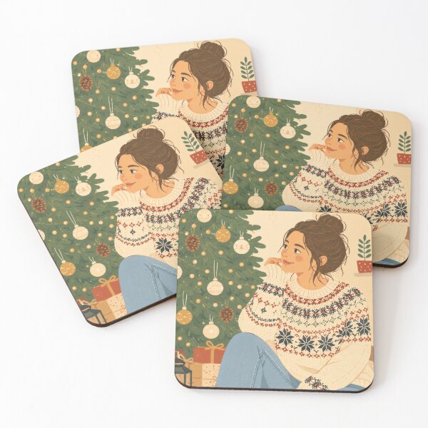 Item preview, Cozy Christmas Girl with Fair Isle Sweater and Holiday Tree Illustration designed and sold by aleano2026.