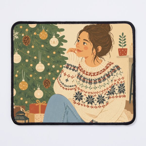 Item preview, Cozy Christmas Girl with Fair Isle Sweater and Holiday Tree Illustration designed and sold by aleano2026.