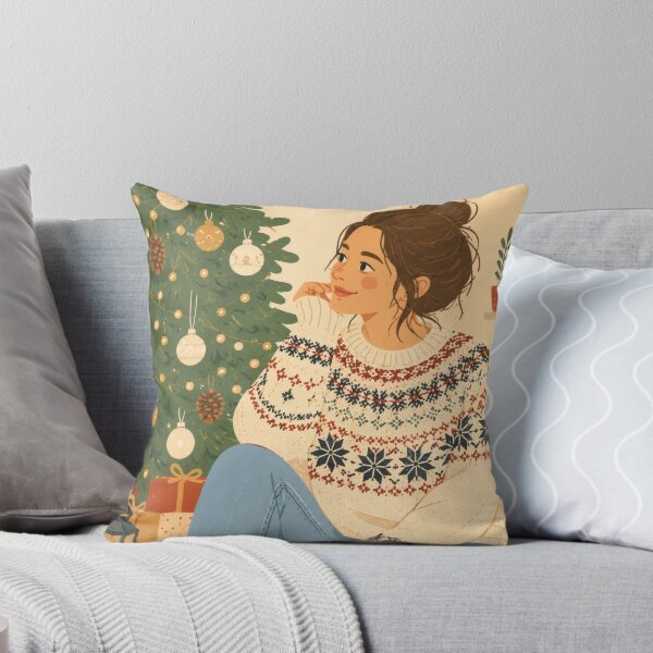 Item preview, Cozy Christmas Girl with Fair Isle Sweater and Holiday Tree Illustration designed and sold by aleano2026.