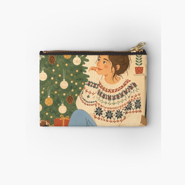 Item preview, Cozy Christmas Girl with Fair Isle Sweater and Holiday Tree Illustration designed and sold by aleano2026.