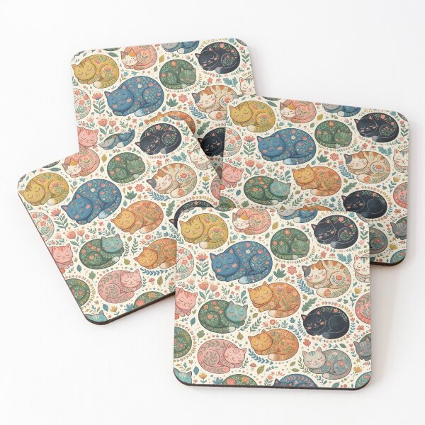 Item preview, Cute Sleeping Cats Floral Seamless Pattern designed and sold by Iampoji.
