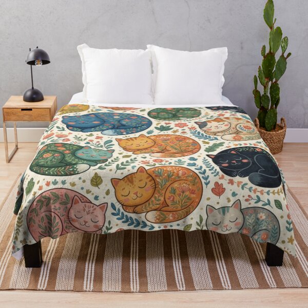 Item preview, Cute Sleeping Cats Floral Seamless Pattern designed and sold by Iampoji.