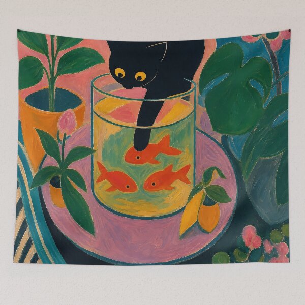 Item preview, matisse's goldfish and a cat designed and sold by PurrfectHome.