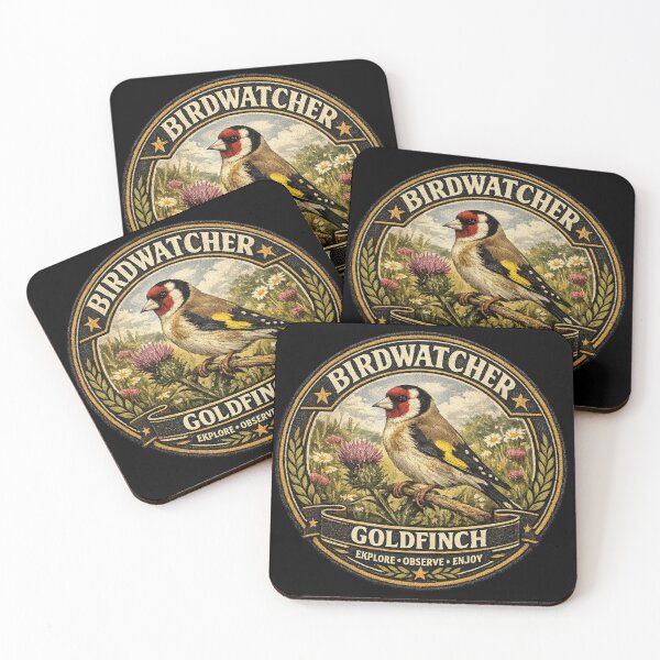 Item preview, Birdwatcher Goldfinch Badge – Explore • Observe • Enjoy designed and sold by stevenwoodcock.
