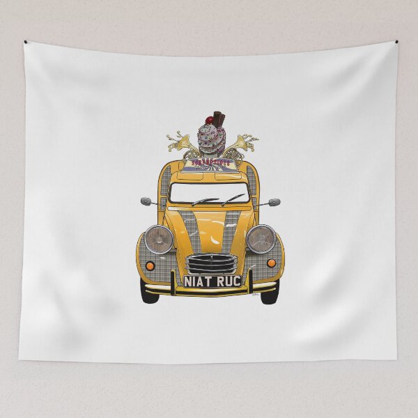 Item preview, Angelic French ice cream van in yellow with heaven's dress tartan, hand drawn designed and sold by Theoldgirl900.