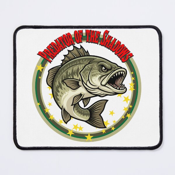 Item preview, Bass fishing Illustration in logo style with custom text "Predator of the Shadows". designed and sold by Art-Horizon.