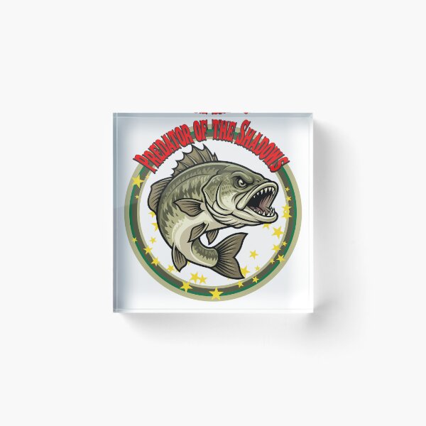 Item preview, Bass fishing Illustration in logo style with custom text "Predator of the Shadows". designed and sold by Art-Horizon.