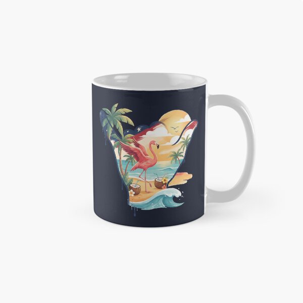 Item preview, USA Shaka Pink Flamingo Tropical Beach designed and sold by MythicCotton.