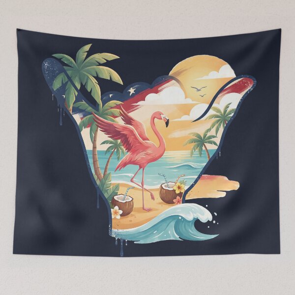Item preview, USA Shaka Pink Flamingo Tropical Beach designed and sold by MythicCotton.