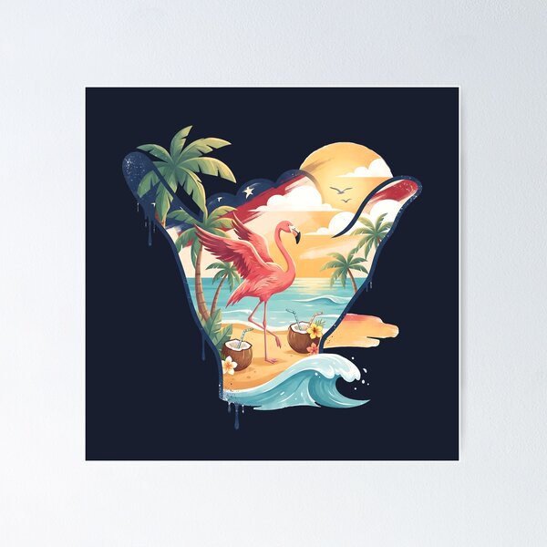 Item preview, USA Shaka Pink Flamingo Tropical Beach designed and sold by MythicCotton.