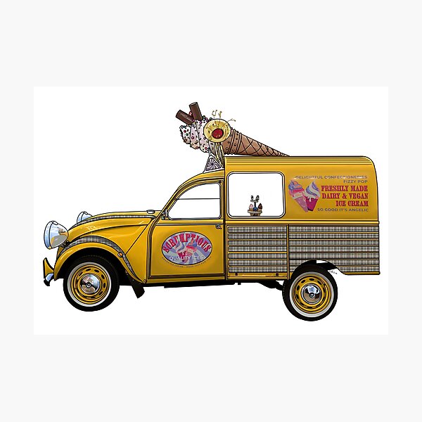 Item preview, Angelic French ice cream van in yellow with heaven's dress tartan, hand drawn designed and sold by Theoldgirl900.