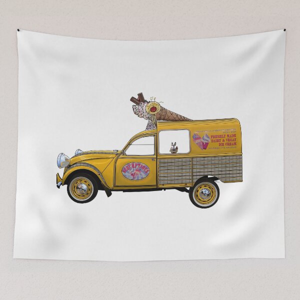 Item preview, Angelic French ice cream van in yellow with heaven's dress tartan, hand drawn designed and sold by Theoldgirl900.