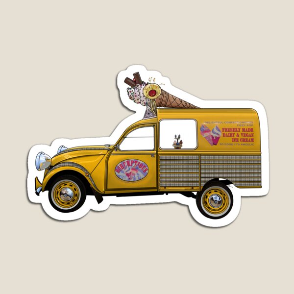 Item preview, Angelic French ice cream van in yellow with heaven's dress tartan, hand drawn designed and sold by Theoldgirl900.