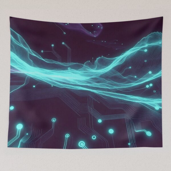 Item preview, Flowing Cyan Neon Energy Waves designed and sold by IntelliMindDesigns.