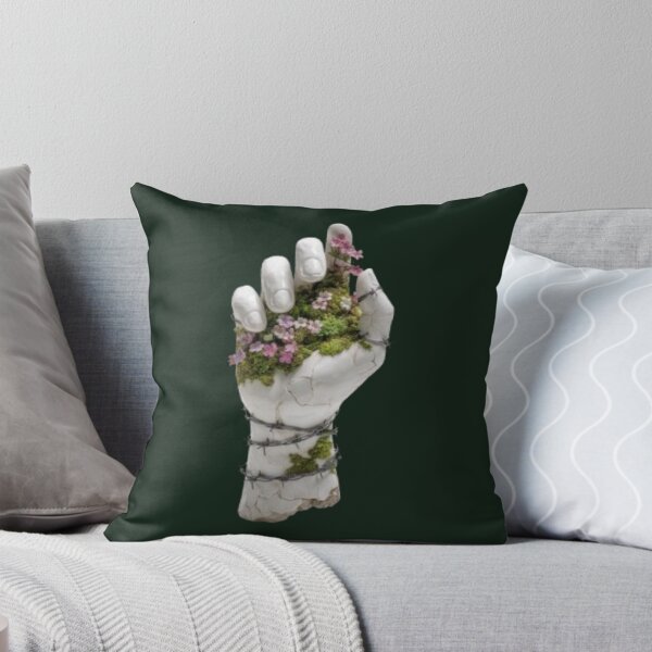 Item preview, Surreal Porcelain Hand with Moss Flowers & Barbed Wire - Dark Botanical Art designed and sold by Yasmine Mohammed.