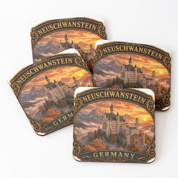 Item preview, Neuschwanstein Castle Germany Vintage Travel Badge Sticker | Fairytale Castle Retro Souvenir designed and sold by DreamPaw Studio.