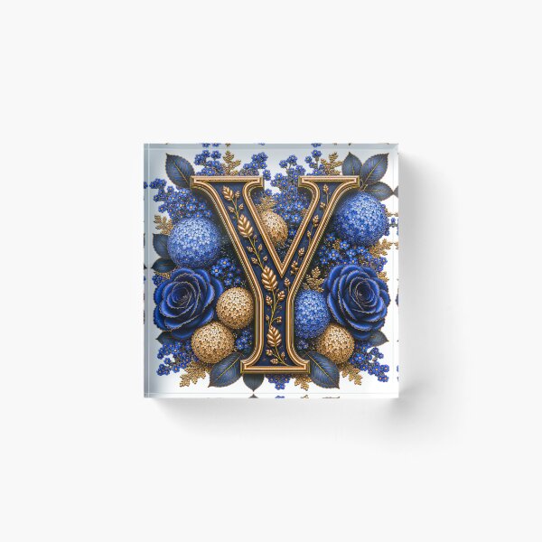 Item preview, Elegant Letter Y Monogram with Blue Hydrangeas & Gold Botanical Design | Luxury Floral Initial Art designed and sold by MoodLay.