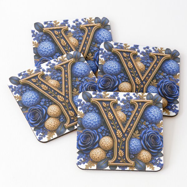 Item preview, Elegant Letter Y Monogram with Blue Hydrangeas & Gold Botanical Design | Luxury Floral Initial Art designed and sold by MoodLay.