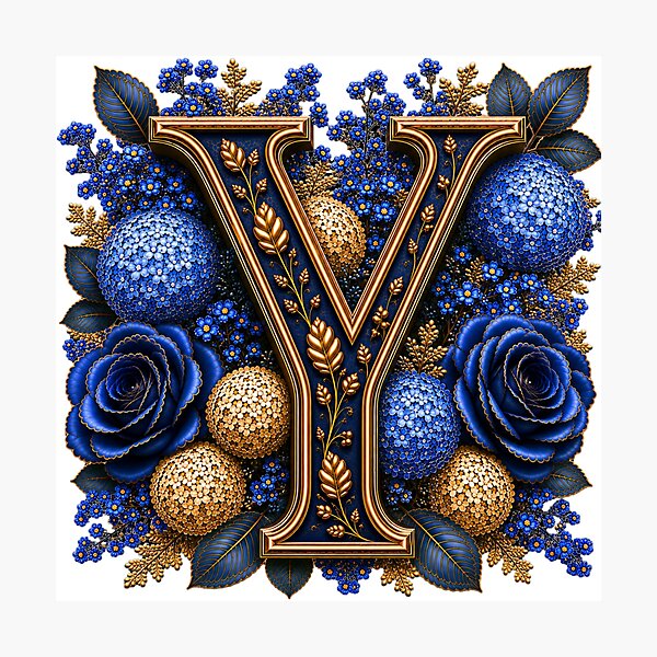 Item preview, Elegant Letter Y Monogram with Blue Hydrangeas & Gold Botanical Design | Luxury Floral Initial Art designed and sold by MoodLay.