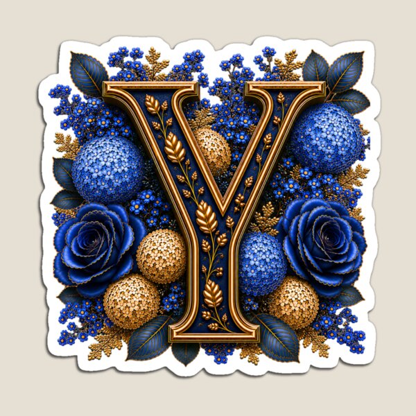 Item preview, Elegant Letter Y Monogram with Blue Hydrangeas & Gold Botanical Design | Luxury Floral Initial Art designed and sold by MoodLay.