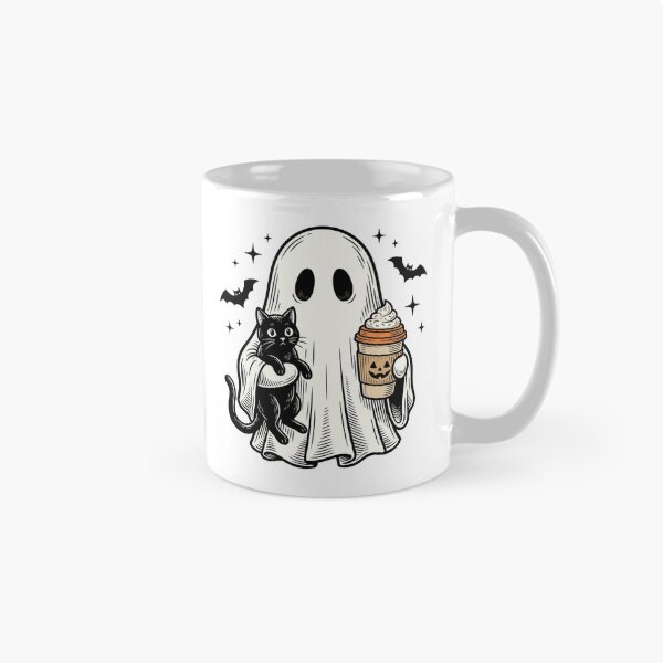 Item preview, Spooky Cute Ghost Holding Black Cat And Pumpkin Coffee Cup Halloween designed and sold by raedattia.
