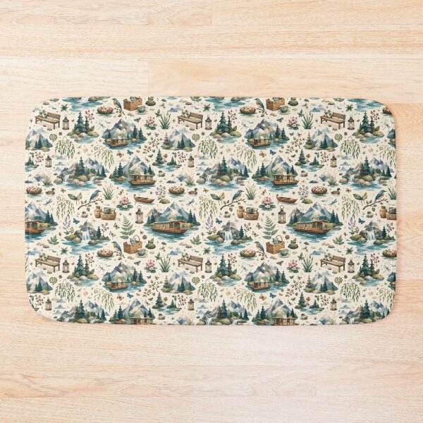 Item preview, Modern Cubist Himalayan Lakeside Print – Deep Teal & Forest Green designed and sold by OpenDreamArts.