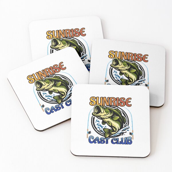 Item preview, Bass fishing Illustration in logo style with custom text "Sunrise Cast Club". designed and sold by Art-Horizon.