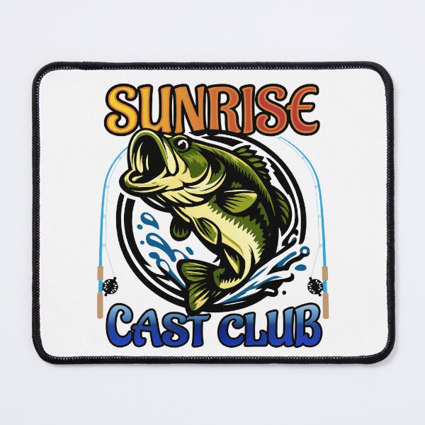 Item preview, Bass fishing Illustration in logo style with custom text "Sunrise Cast Club". designed and sold by Art-Horizon.