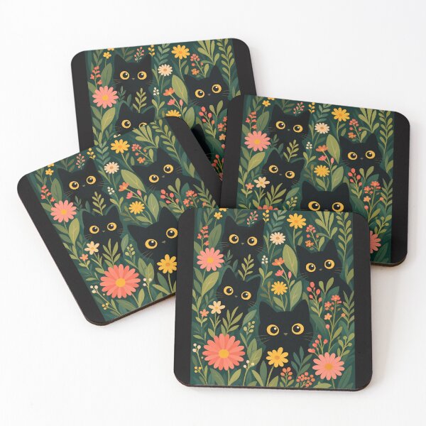 Item preview, Black Cats and Flowers Pattern designed and sold by PurrfectHome.