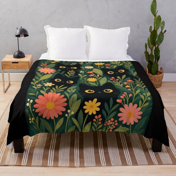 Item preview, Black Cats and Flowers Pattern designed and sold by PurrfectHome.