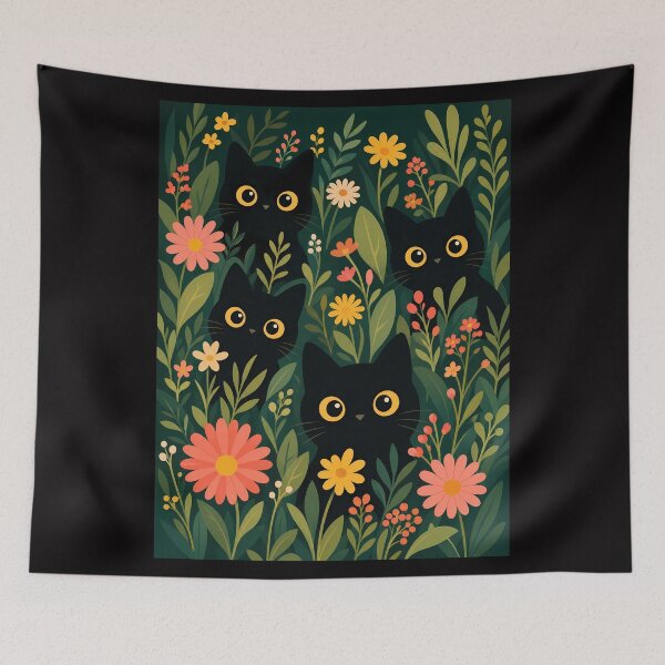 Item preview, Black Cats and Flowers Pattern designed and sold by PurrfectHome.