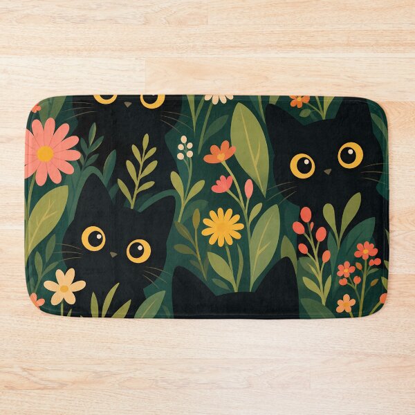 Item preview, Black Cats and Flowers Pattern designed and sold by PurrfectHome.