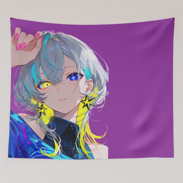 Item preview, Vibrant Heterochromia Anime Girl with Star Earrings and Neon Highlights designed and sold by Sergii Davydenko.