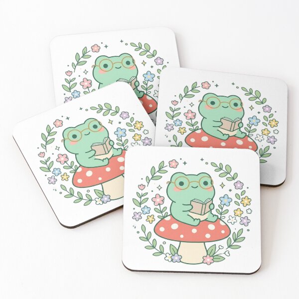 Item preview, Cute Kawaii Frog Reading Book on Mushroom - Cottagecore Aesthetic Art designed and sold by ZyloPrints.