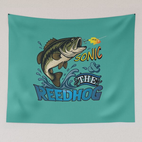Item preview, Bass fishing Illustration in logo style with custom text "Sonic and the Reedhog". designed and sold by Art-Horizon.