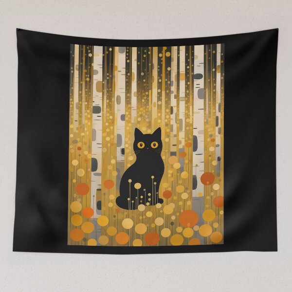 Item preview, Black Cat in Klimt-Inspired Autumn Forest  designed and sold by PurrfectHome.