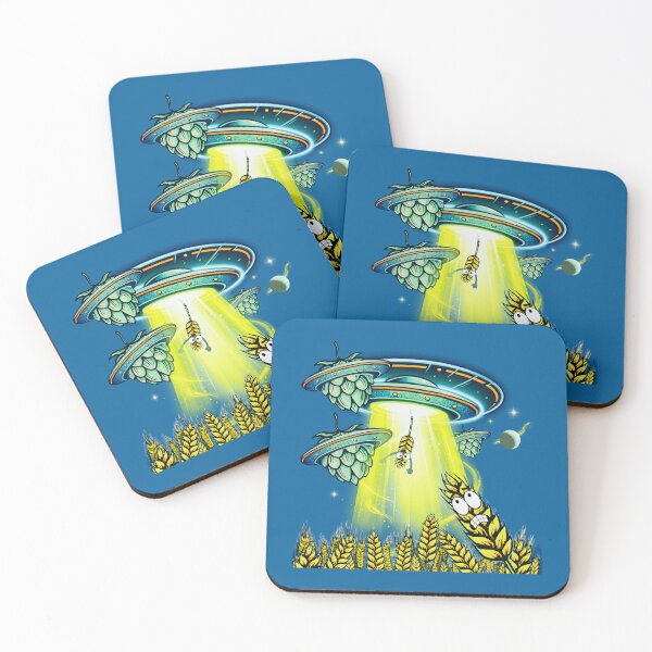 Item preview, Alien Beer Abduction -RETRO- UFO Hops and Barley Craft Beer Art designed and sold by pulse_retail.
