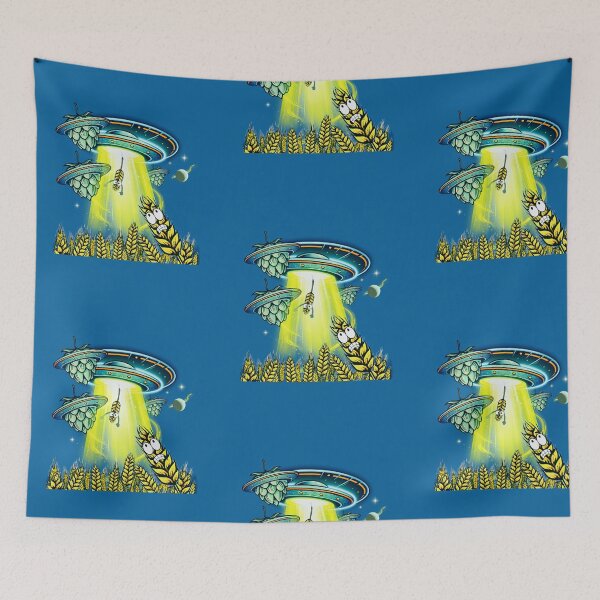 Item preview, Alien Beer Abduction -RETRO- UFO Hops and Barley Craft Beer Art designed and sold by pulse_retail.