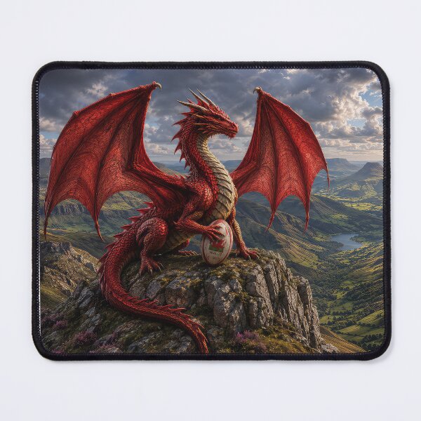 Item preview, Red dragon over the Welsh landscape designed and sold by thewandswant.