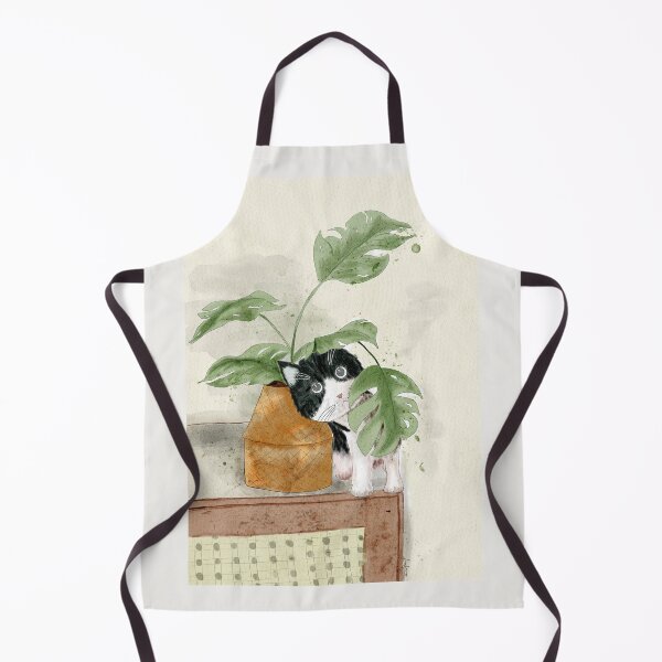 Item preview, Cute Tuxedo Cat Hiding in Monstera Plant Watercolor designed and sold by LafinaArt.
