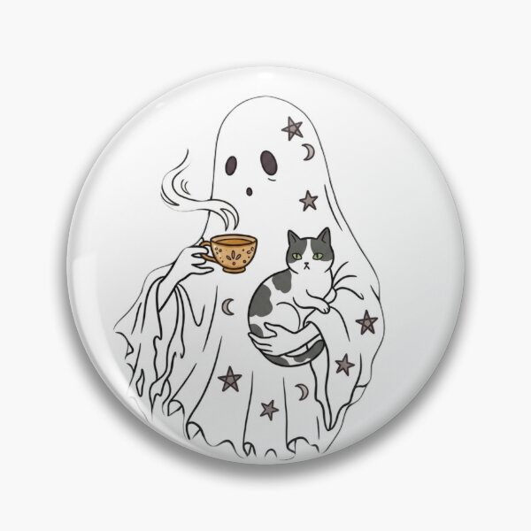 Item preview, Fantasma acogedor con gato y té | Estética tierna y espeluznante designed and sold by SoftPawsAtelier.