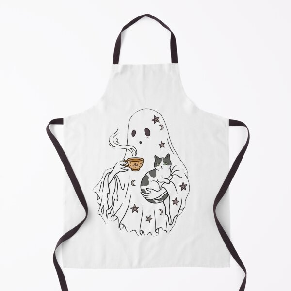 Item preview, Cozy Ghost with Cat & Tea | Cute Spooky Aesthetic designed and sold by SoftPawsAtelier.