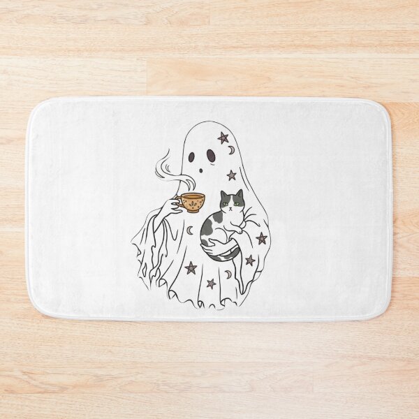 Item preview, Cozy Ghost with Cat & Tea | Cute Spooky Aesthetic designed and sold by SoftPawsAtelier.
