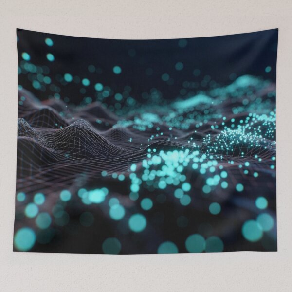 Item preview, Glowing Blue Particle Cyber Landscape designed and sold by IntelliMindDesigns.