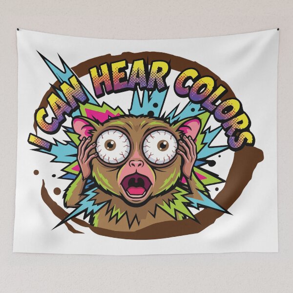 Item preview, I Can Hear Colors Tarsier Pop Art Coffee Meme designed and sold by Arc2020.