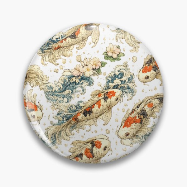 Item preview, Japanese Koi Fish Seamless Pattern | Traditional Sakura & Ocean Waves Botanical Illustration designed and sold by AvalonTshirts.