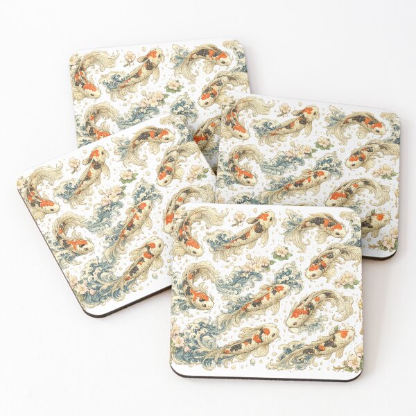 Item preview, Japanese Koi Fish Seamless Pattern | Traditional Sakura & Ocean Waves Botanical Illustration designed and sold by AvalonTshirts.