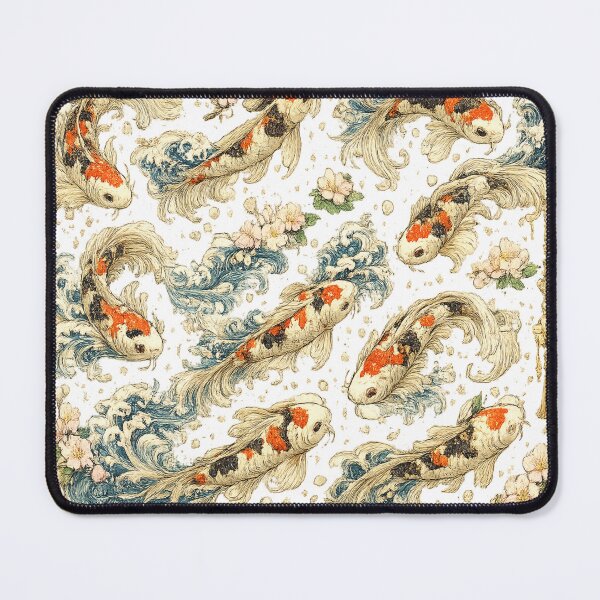 Item preview, Japanese Koi Fish Seamless Pattern | Traditional Sakura & Ocean Waves Botanical Illustration designed and sold by AvalonTshirts.