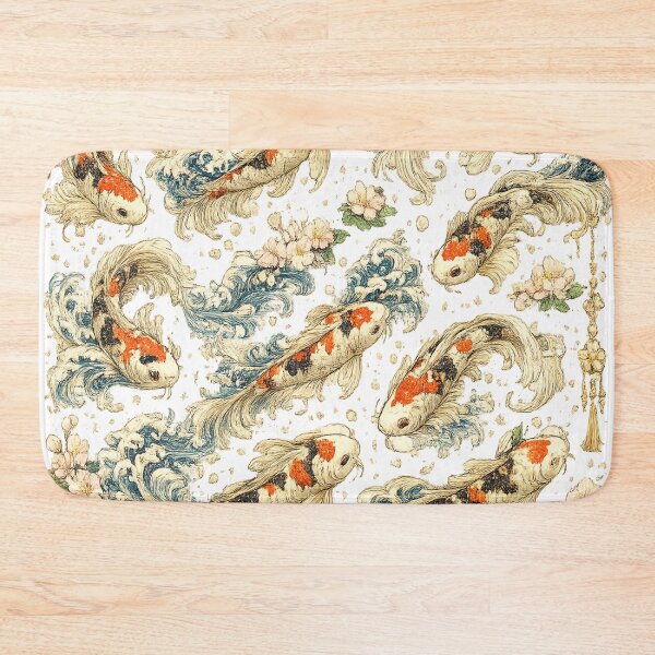 Item preview, Japanese Koi Fish Seamless Pattern | Traditional Sakura & Ocean Waves Botanical Illustration designed and sold by AvalonTshirts.