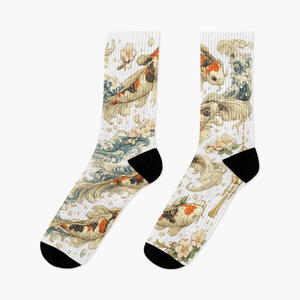 Item preview, Japanese Koi Fish Seamless Pattern | Traditional Sakura & Ocean Waves Botanical Illustration designed and sold by AvalonTshirts.